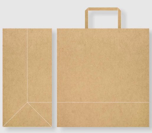 Multi‑size blank brown kraft‑paper shopping carry bags fitted with flat paper‑rope handles, available in assorted sizes for all‑purpose use.